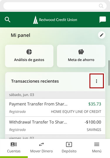 Como ver las transacciones recientes usando un dispositivo móvil, paso 2