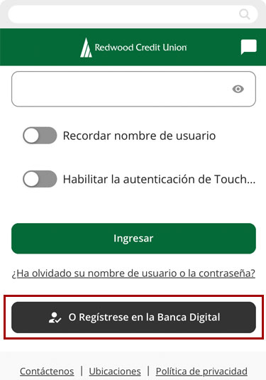Inscríbase en la banca digital usando un dispositivo móvil, paso 1