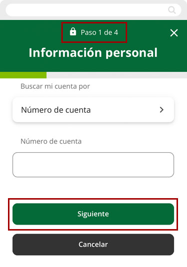 Inscríbase en la banca digital usando un dispositivo móvil, paso 3