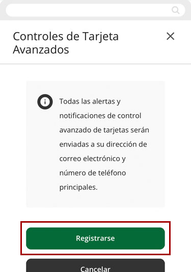 Regístrese para recibir alertas de tarjetas usando un dispositivo móvil, paso 4