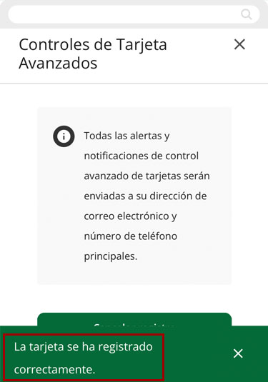 Regístrese para recibir alertas de tarjetas usando un dispositivo móvil, paso 5