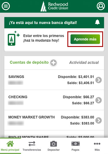 Cambie su cuenta única a la nueva banca digital RCU usando un dispositivo móvil, paso 1