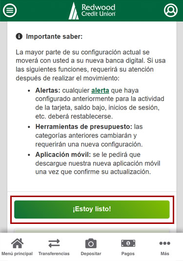 Cambie su cuenta única a la nueva banca digital RCU usando un dispositivo móvil, paso 2