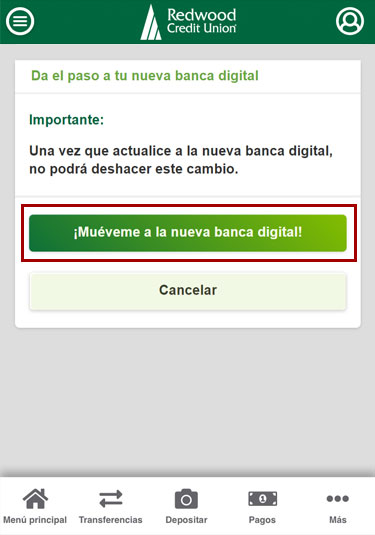 Cambie su cuenta única a la nueva banca digital RCU usando un dispositivo móvil, paso 3