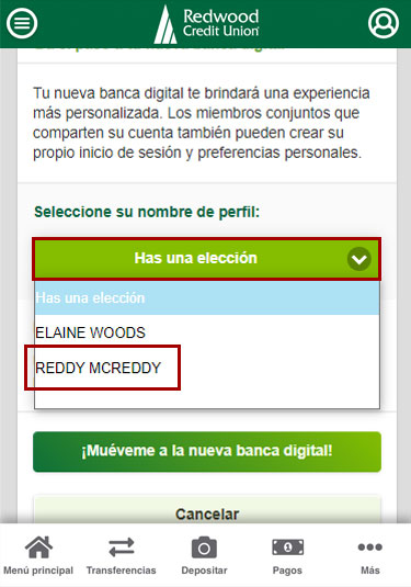 Cambie varias cuentas a la nueva banca digital RCU usando un dispositivo móvil, paso 3