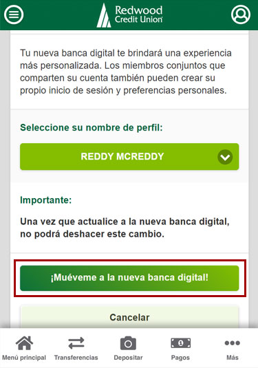 Cambie varias cuentas a la nueva banca digital RCU usando un dispositivo móvil, paso 4
