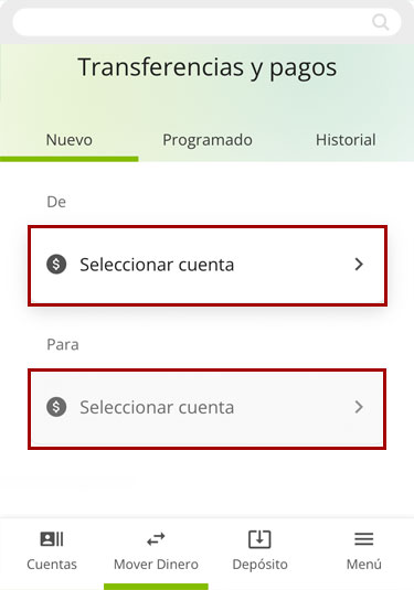 Transferir fondos entre mis cuentas de RCU usando un dispositivo móvil, paso 3