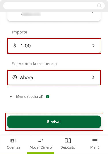 Transferir fondos entre mis cuentas de RCU usando un dispositivo móvil, paso 4