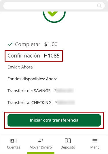 Transferir fondos entre mis cuentas de RCU usando un dispositivo móvil, paso 6