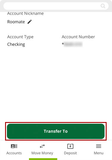 Make a transfer to another RCU account in the mobile app, step 3