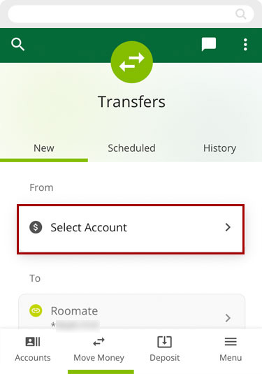 Make a transfer to another RCU account in the mobile app, step 4