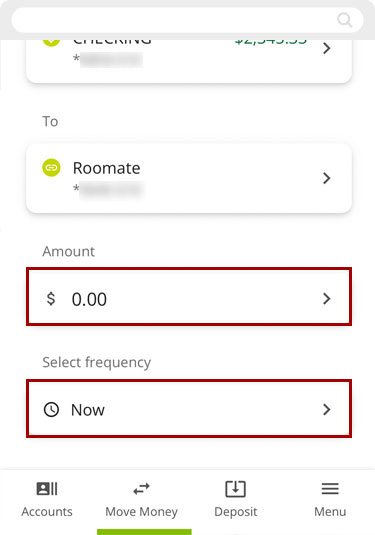 Make a transfer to another RCU account in the mobile app, step 5