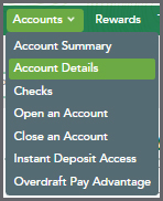 Account Details menu