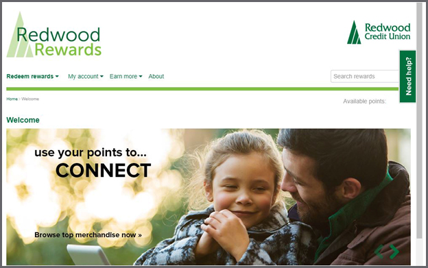 Redwood Rewards home screen.