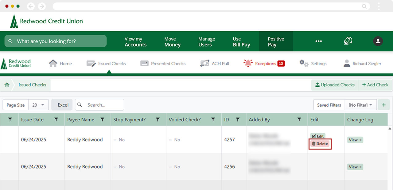 How to delete issued check in desktop, step 3