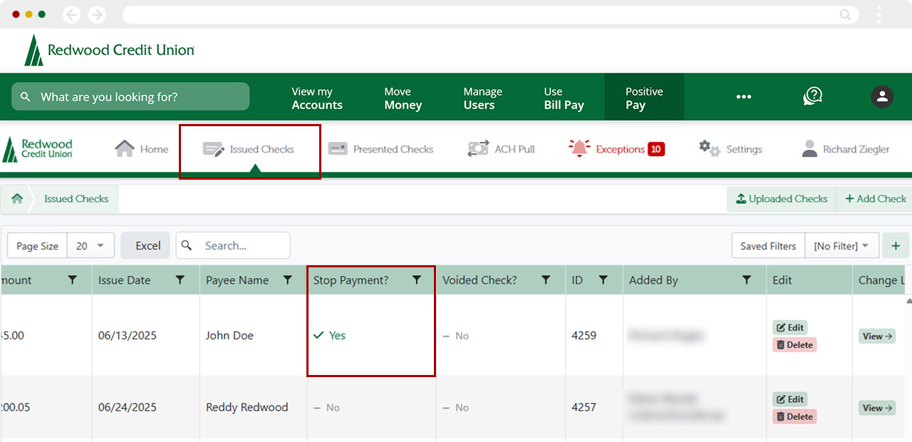 How to stop payment of an issued check in desktop, step 1