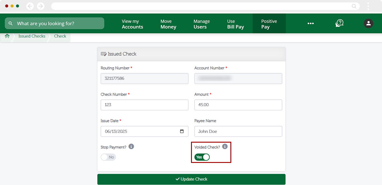 How to void issued check in desktop, step 4