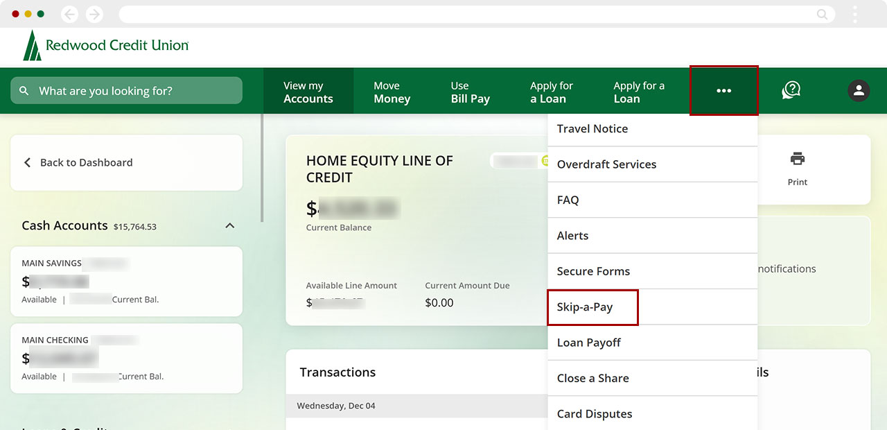 How to skip-a-pay desktop step 1