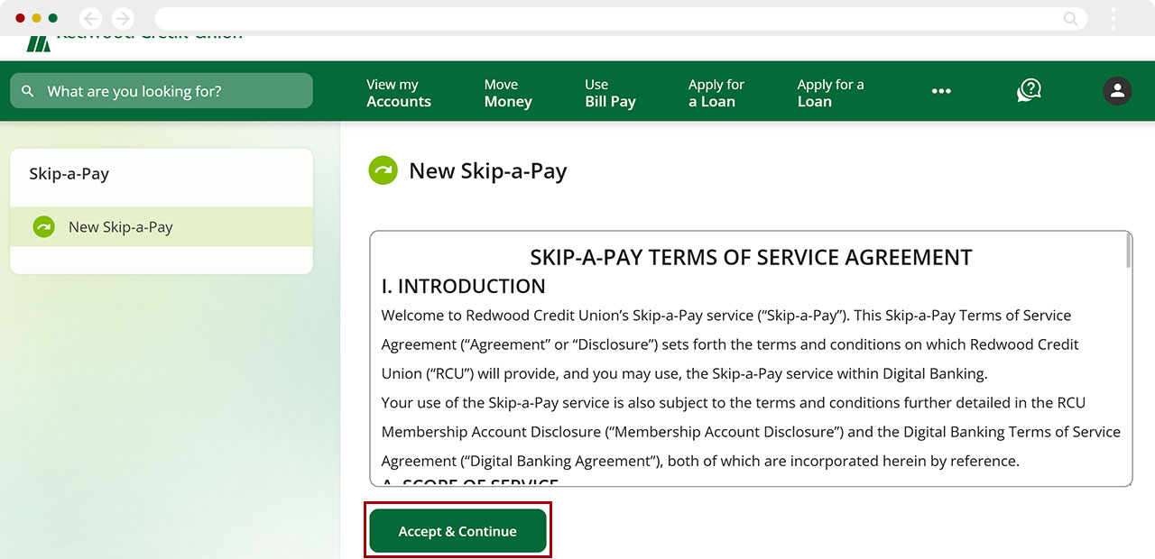 How to skip-a-pay desktop step 2