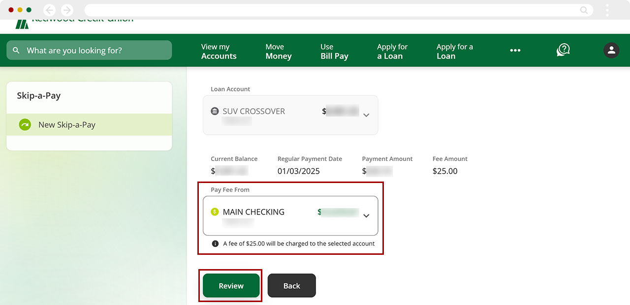How to skip-a-pay desktop step 4
