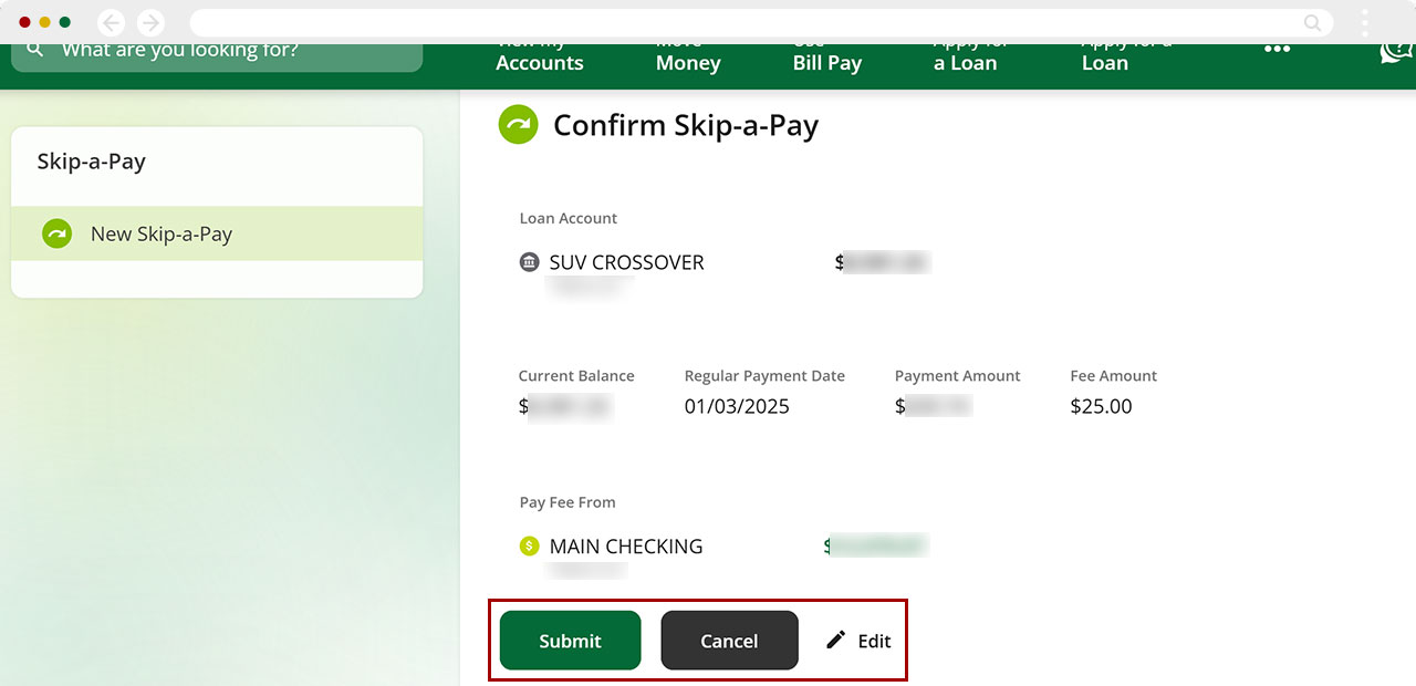 How to skip-a-pay desktop step 5