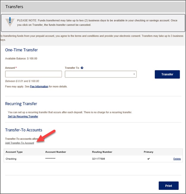 Transfer money from EDD account to RCU, step 2