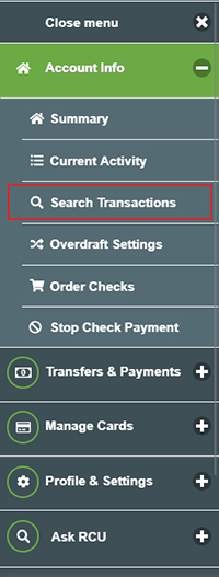 Search Transactions in Menu