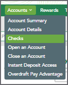 Accounts Menu with Checks selected.