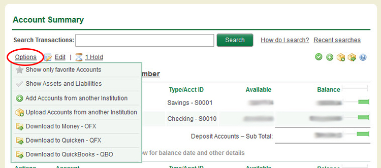 Account Summary Options
