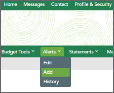 Alerts Menu with Add slected.