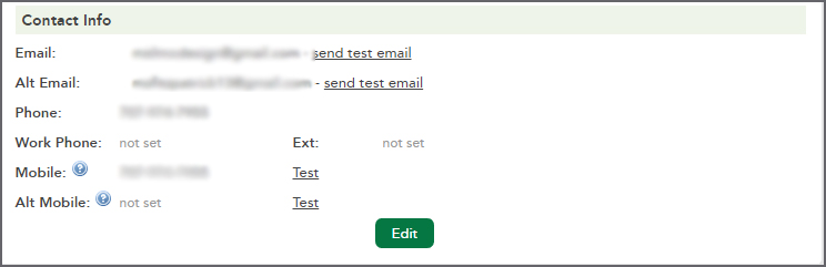 Edit mobile number under Profile Contact Info