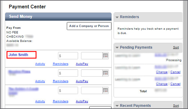 Payment Center Biller Account Example