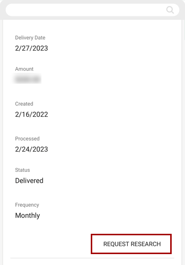 Submitting a bill pay research request in mobille, step 2