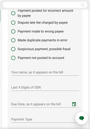 Submitting a bill pay research request in mobile, step 4