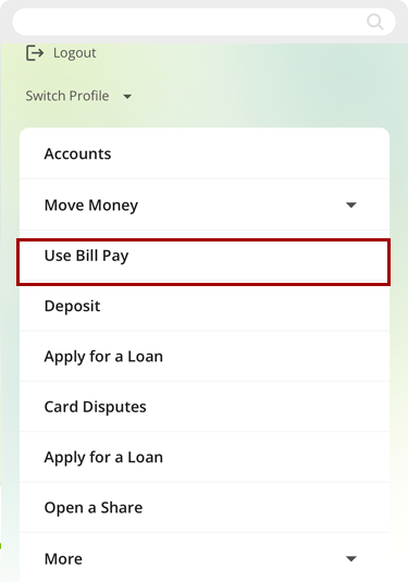 Locating Bill Pay on mobile, step 2