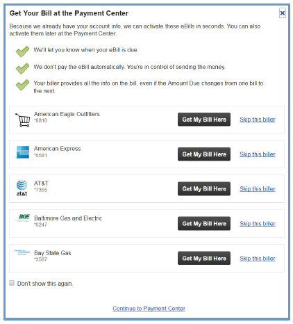 eBill Prompt Screen Shot