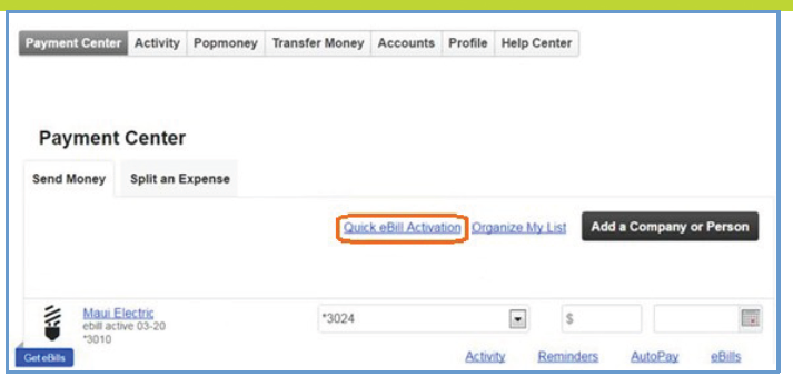 Quick eBill Activation link example