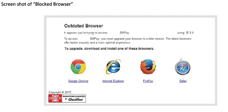 Screen shot of "Blocked Browsers"