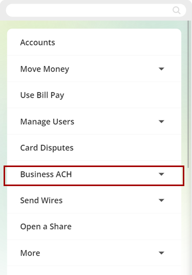 Business ACH in mobile, step 1