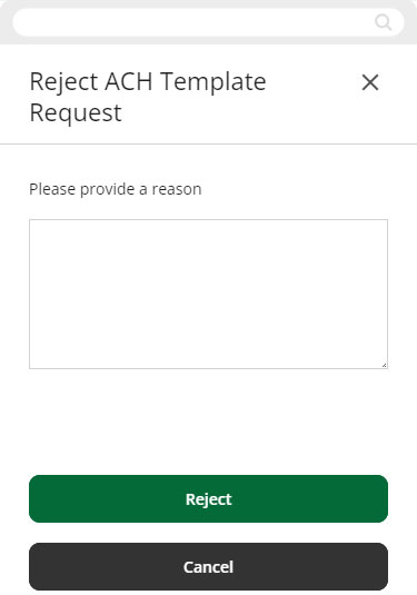 Screenshot of rejection request for business ach