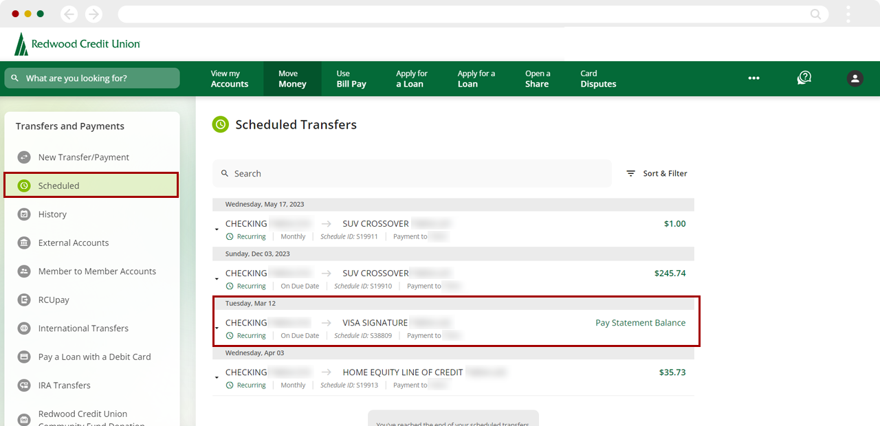Canceling Visa autopay on desktop, step 2