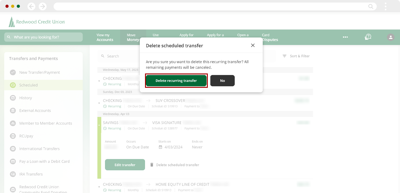 Canceling Visa autopay on desktop, step 4