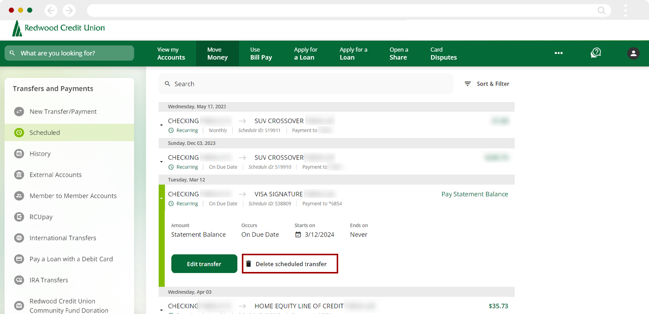 Canceling Visa autopay on desktop, step 3