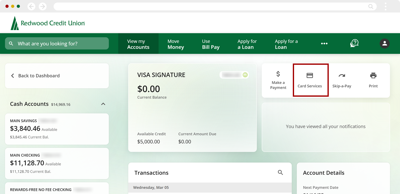 Register for card alerts in desktop, step 2