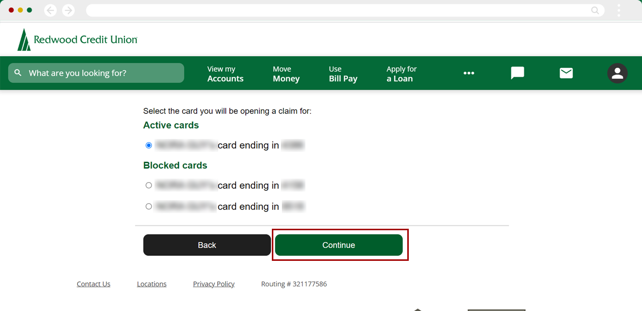 Disputing a card transaction on desktop, step 3