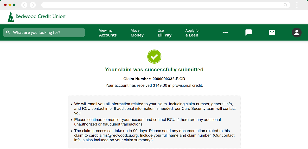 Disputing a card transaction on desktop, step 7