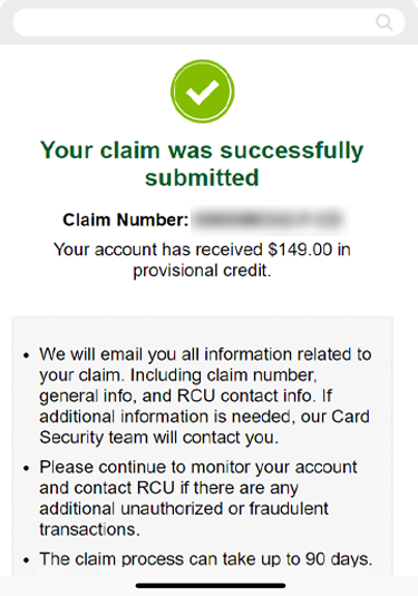 Disputing a card transaction in mobile, step 8