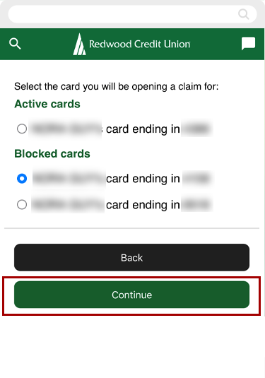 Disputing a card transaction in mobile, step 4