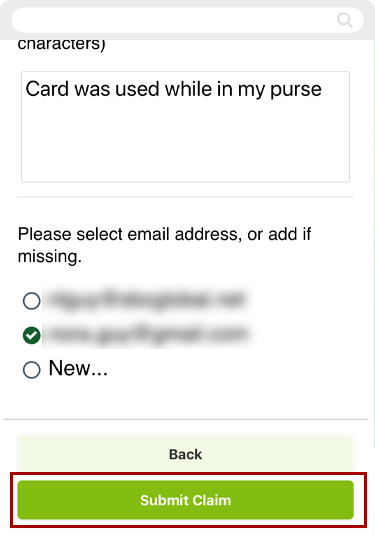 Disputing a card transaction in mobile, step 7