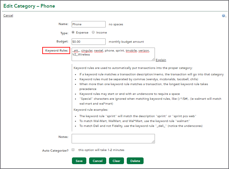 Edit Category - Phone